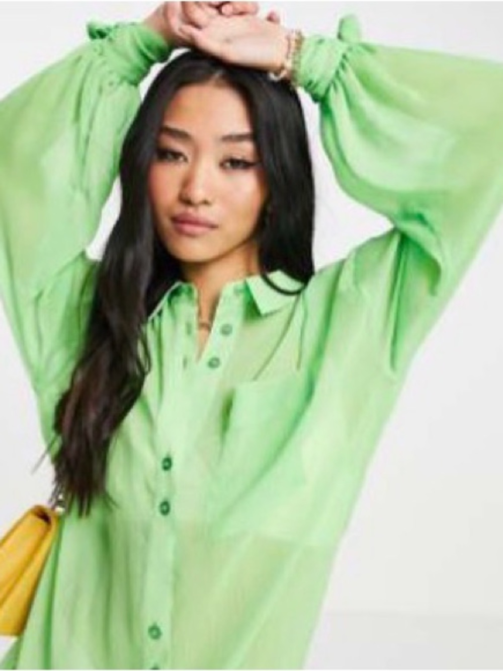 ASOS Sheer Button Front Blouse in Green Like New